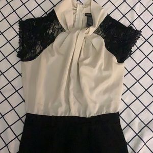 black and cream lace shoulder dress